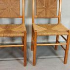 Set Van 4 Vintage Hout En Riet Eetkamerstoelen thumbnail 10