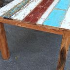 Gerecycled Robuust Rustieke Houten Eettafel, 200 X 95 Cm thumbnail 16