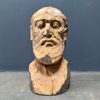 Uit Hout Gesneden Hoofd Of Buste Van Een Man Met Baard thumbnail 4
