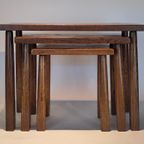 Vintage Eiken Houten Bijzettafeltjes Brutalist Set Tafeltje thumbnail 9