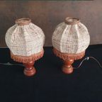 Vintage - Schemerlamp - Bedlamp - Kastlamp - Hout/stof- 2 Stuks thumbnail 3