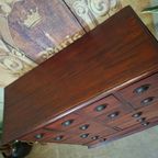 Antieke Geleefde Mahoniehouten Ladenkast, Apothekerskast Archiefkast Afm. 90x37cm En 103cm Hoog. thumbnail 5
