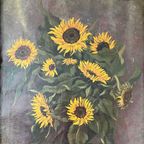 Antiek Xl Schilderij Zonnebloemen Olieverf M. Bertels 1920’s thumbnail 3