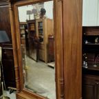 Antieke Spiegelkast, Kledingkast Met Facet Geslepen Spiegel, Demonteerbaar Afm. 104x43cm En 220cm Hoog. thumbnail 4