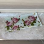 Vintage Glazen Schaal Serveerschaal Met Bloemen Rozen thumbnail 4