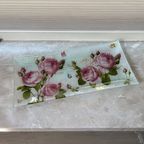 Vintage Glazen Schaal Serveerschaal Met Bloemen Rozen thumbnail 2