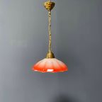 Vintage Messing Hanglamp Met Paraplu Glazen Kap thumbnail 4
