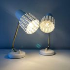 2x Vintage Tafel- Of Nachtlampjes Van Wit Metaal, Messing thumbnail 6