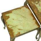Set Van 3 Nesttafels Onyx Marmer Messing Hollywood Regency thumbnail 4
