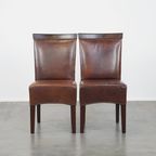 Statige, Cognac Kleurige Set Van 2 Rundleren Art Deco Design Eetkamerstoelen thumbnail 2