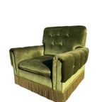 Vintage Set Van Twee Fauteuils Fluweel Groen ‘Nieuw Staat’. thumbnail 4