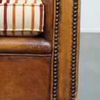 Set Van 2 Cognac-Kleurige, Karaktervolle Vintage Schapenleren Clubfauteuils thumbnail 14