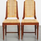 Unieke Set Van 6 Houten Art Deco Design Eetkamerstoelen Met Een Rieten Zitting En Rugleuning thumbnail 4