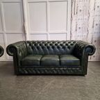 Chesterfield Brighton Antiek Groen – 1+2+3-zits Bankset Met Salontafel thumbnail 5
