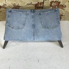 Vintage Voetenbank Spijkerstof Footstoel Poef thumbnail 5