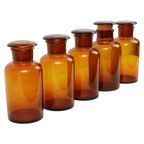 Grote Oude Apotheker Medische Flessen Potten Set Bruin Amber Glas thumbnail 7