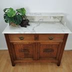 Vintage Antiek Dressoir Commode Ladekast Badkamerkastje Met Marmer Blad 101 thumbnail 3