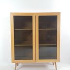 Vintage Deense Vitrinekast Eiken Fineer Rookglas thumbnail 7