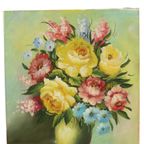 Bloemen In Vaas Stilleven Schilderij Amateur Gesigneerd 27cm thumbnail 12