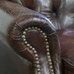 Prachtige, Unieke Cognac Kleurige Bruin Generfde Rundleren Chesterfield Fauteuil/ Armchair thumbnail 13