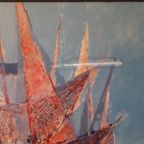 Rene Margotton 70's Vintage Print Op Hout Retro Schilderij thumbnail 3