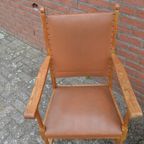 Eiken Armstoelen Met Bruin Leren Bekleding 4 Stuks thumbnail 4