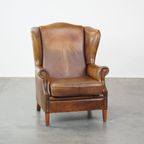 Charmante Schapenleren Oorfauteuil Met Een Mooi Patina En Een Goed Zitcomfort thumbnail 2