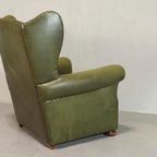 Vintage Leren Oorfauteuil, Groen thumbnail 10