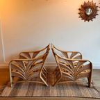 Rotan Bamboe Palm Leaf Bank 2 Fauteuils Vintage thumbnail 11