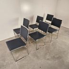 Vintage Blauw Leren Stoelen, Chrome Frames thumbnail 4