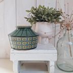 Vintage Aardewerk Vaas, Groen Met Zwart En Geel, Seventies thumbnail 3