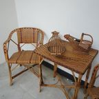 Mid-Century Bamboo Armchairs And Table, 1950S, Set Of 3 thumbnail 4