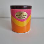 Metalen Vintage Doos Côte D'Or Pastador Chocoladepasta Met Roze, Gele En Oranje Lijnmotief thumbnail 7