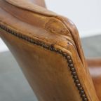 Comfortabele En Stijlvolle Vintage Fauteuil/ Armchair Gemaakt Van Schapenleer thumbnail 9