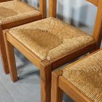Set Van 4 Vintage Design Hout En Riet Eetkamerstoelen thumbnail 6