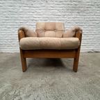 Vintage Fauteuil Of Loungestoel - Hout Met Licht Leer thumbnail 4
