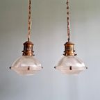 Paar Prismatische Glazen Hangers Van Holophane, 1920-30 thumbnail 7