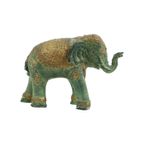 Kleine Vergulde Bronzen Olifant Groene Patine Thailand thumbnail 3