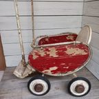 Vintage Poppenwagen, Inklapbaar, Hout En Metaal. thumbnail 11