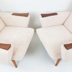 2 Vintage Fauteuils Nieuw Gestoffeerd Teddy Teak Hout thumbnail 3