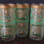 4 Stuks Vintage Jugenstil Art Deco Stijl Longdrink Glazen Groen Goud thumbnail 2