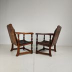 Pair Of English Antique Jacobean Monk Armchairs / Tables By F. Parker & Sons Ltd thumbnail 15