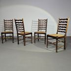 Set Of 4 Oak, Rustic, Farmhouse, Ladderback Dining Chairs With Rush Seats 1960S thumbnail 2