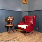 Rode Italiaanse Vintage Designfauteuil thumbnail 8