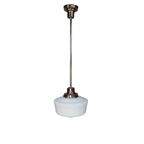 Art Deco Hanglamp Met Witte Glazen Kap, Jaren 30 thumbnail 2