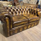 Engelse Chesterfield 2 Zits Bank Als Nieuw Tabacco Bruin Leer thumbnail 6