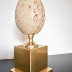 Jaren ’60 Lamp Met Struisvogelei Van Travertin | Mid Century thumbnail 3