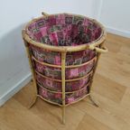Vintage Wasmand, Opbergmand Prullenbak Van Bamboe thumbnail 12