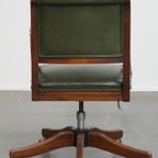 Klassieke En Tijdloze Rundleren Engelse Stijl Bureaustoel Op Wieltjes Gecombineerd Met Hout thumbnail 13