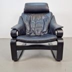 Vintage Fauteuil Skipper Mobler Apollo Deens Zwart Leer '70 thumbnail 3